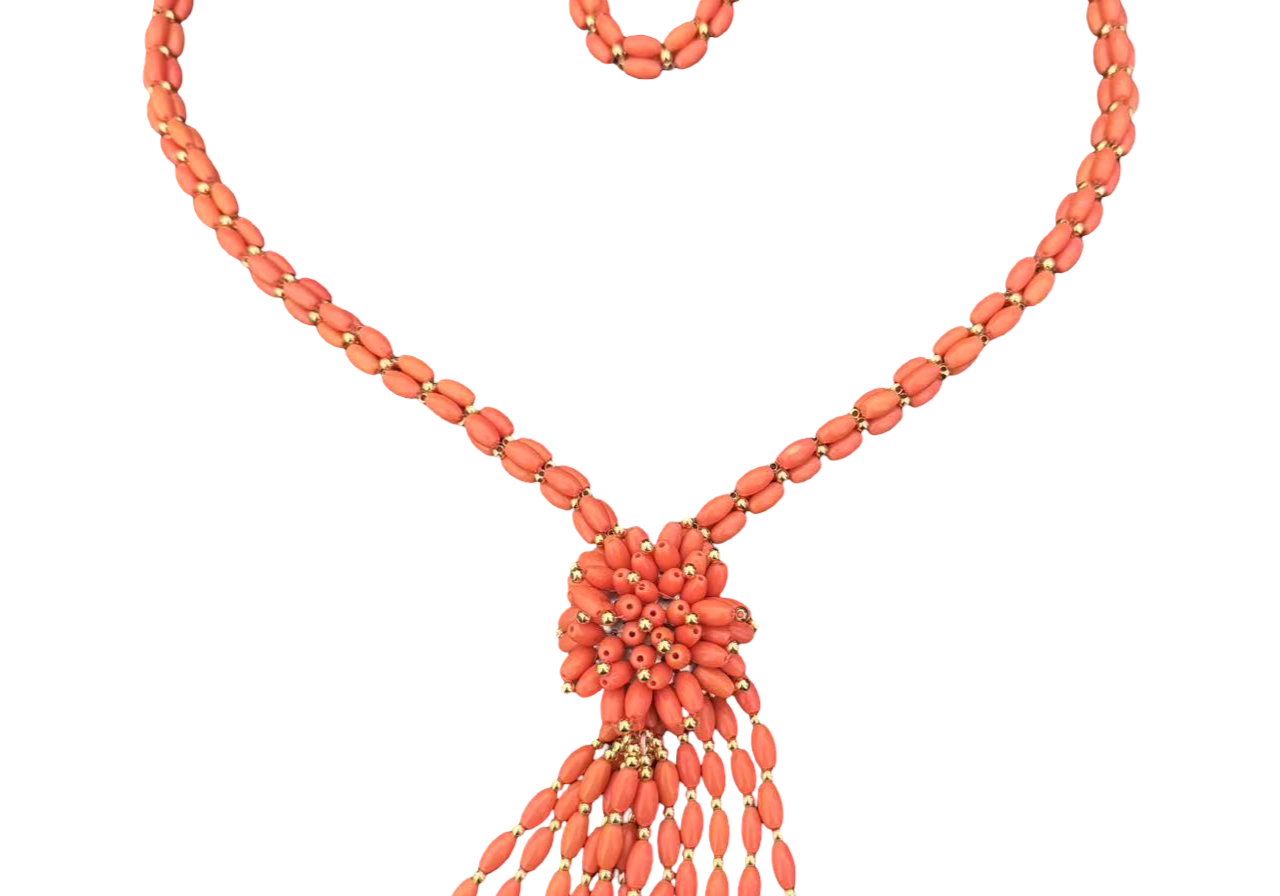 Details für Tibetische Halskette mit Korallen-Optik – Handgefertigt ansehen Tibetische Halskette mit Korallen-Optik