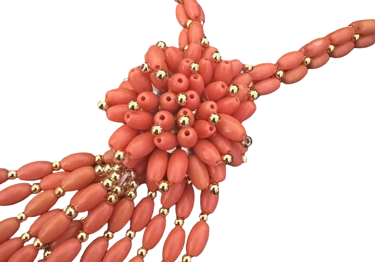 Details für Tibetische Halskette mit Korallen-Optik – Handgefertigt ansehen Tibetische Halskette mit Korallen-Optik