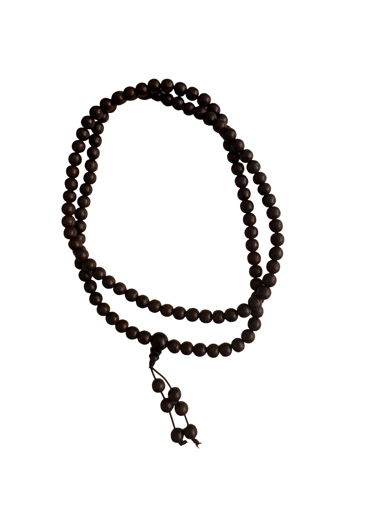 Handgefertigte Gebetskette aus schwarzem Adlerholz mit 108 Perlen für Meditation und spirituelle Rituale.