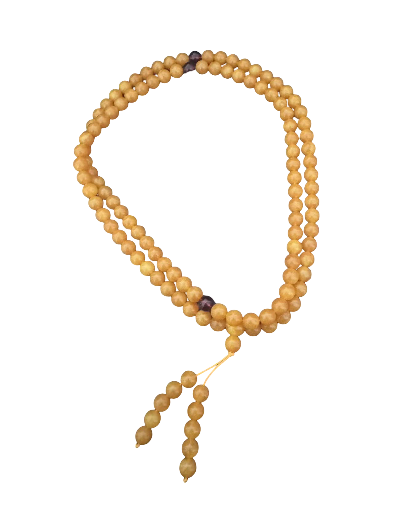 Mala aus Kunst-Bernstein mit 108 Perlen im tibetischen Stil für Meditation und Yoga.
