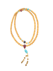 Mala-Halskette Bernstein Türkis handgeschnitzt