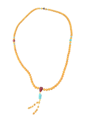 Mala-Halskette aus Bernstein & Türkis – Handgeschnitzt
