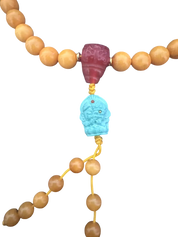 Mala-Halskette aus Bernstein & Türkis – Handgeschnitzt details